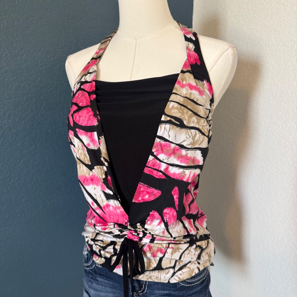 Y2K Cyber Baddie Eek Halter Top Size Large Pink Black